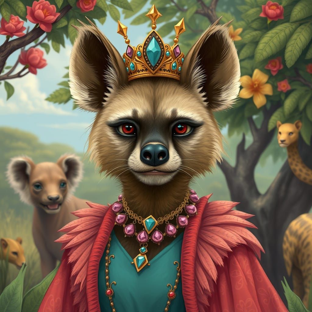 Elegant Hyena Princess in Vibrant Savannah