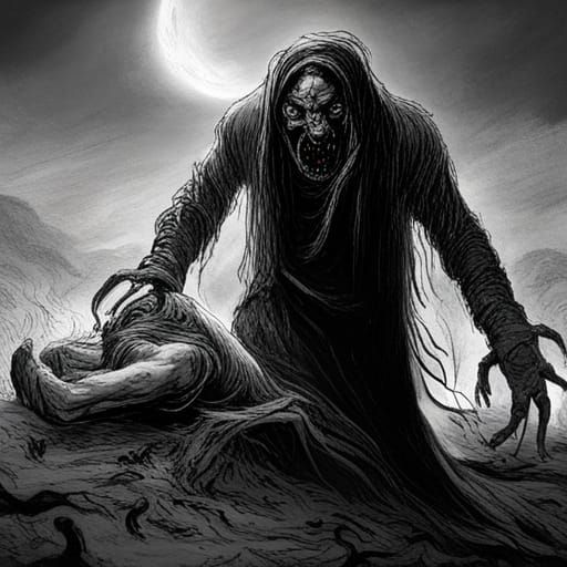 Gothic Horror Blood Illustration in Doré Style