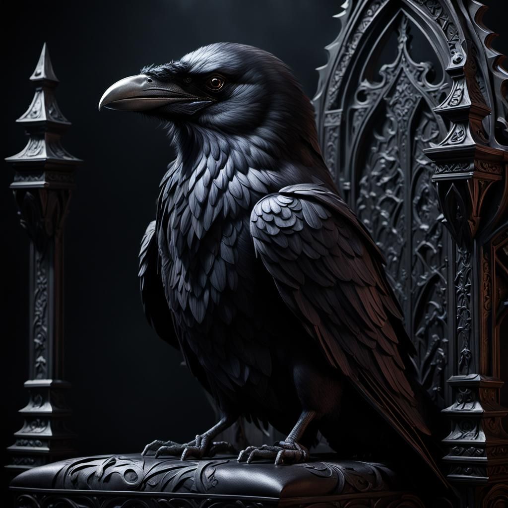 Raven on Gothic Throne: Dark Fantasy Art