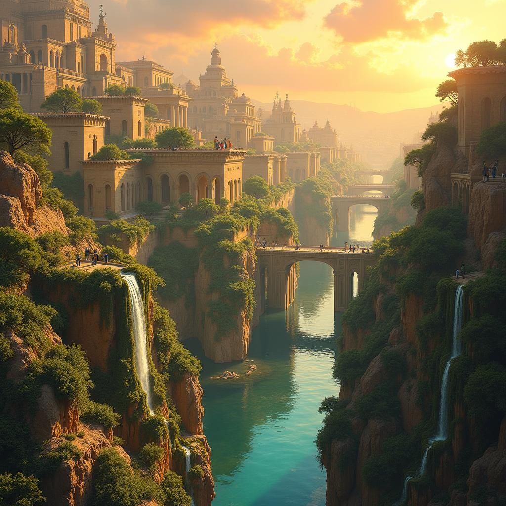 Hanging Gardens of Babylon at Sunset, Orientalist Style