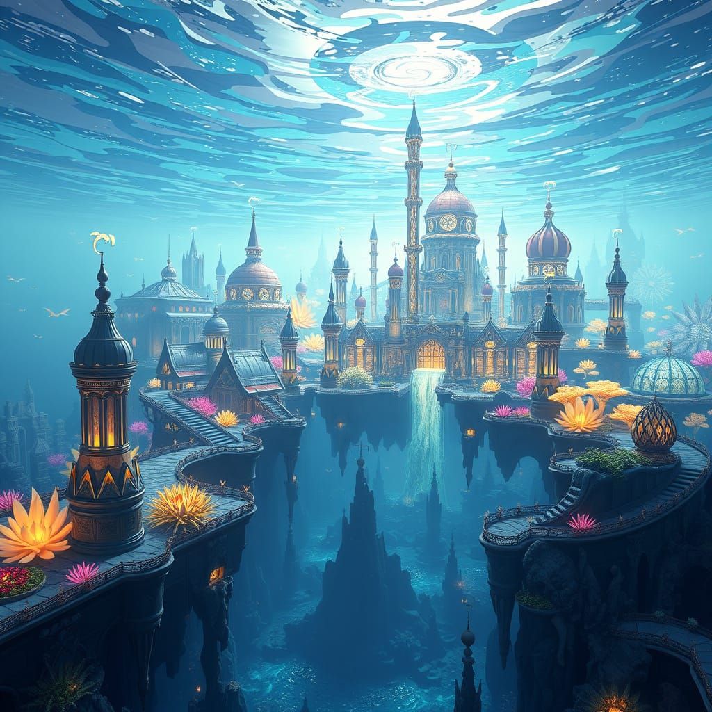 Majestic Underwater City of Midgard in Vibrant Anime-Inspire...