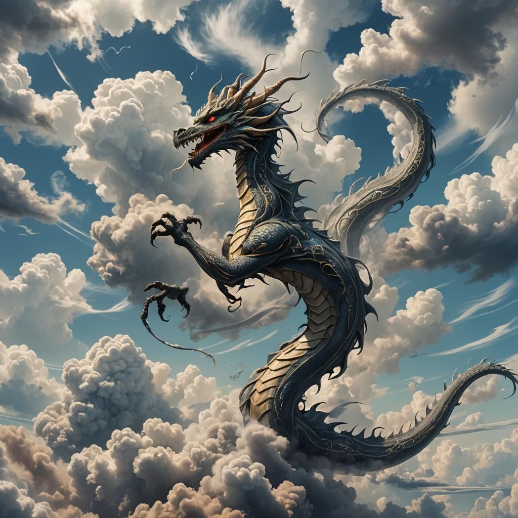 Smoky Dragon Ascends Through Dreamy Sky