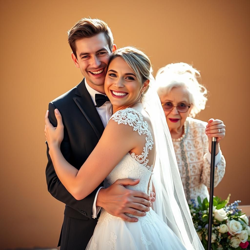 Joyful Wedding Couple Photobombed, Digital Art