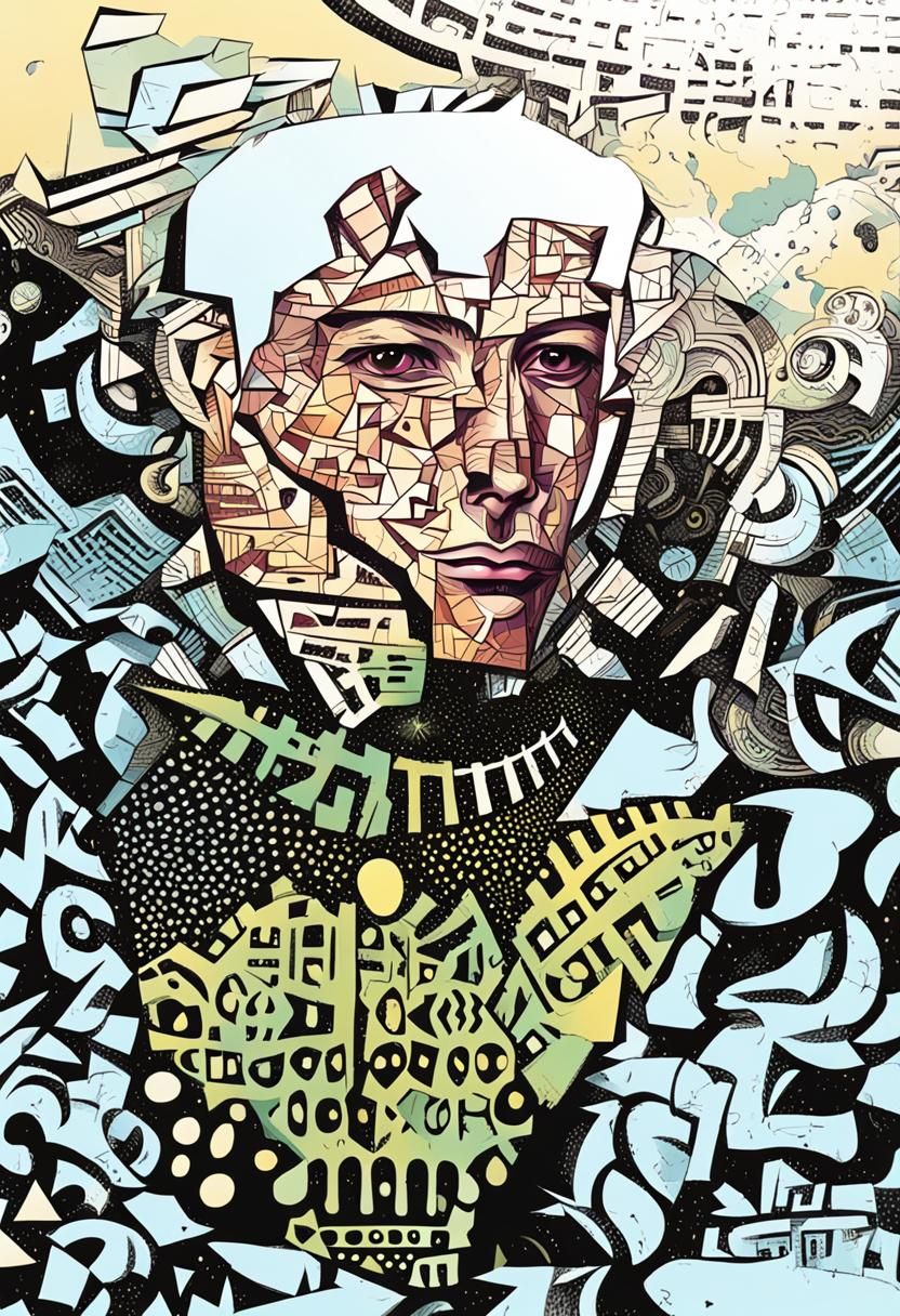 Psychedelic Cubist Head with Cipher Scroll
