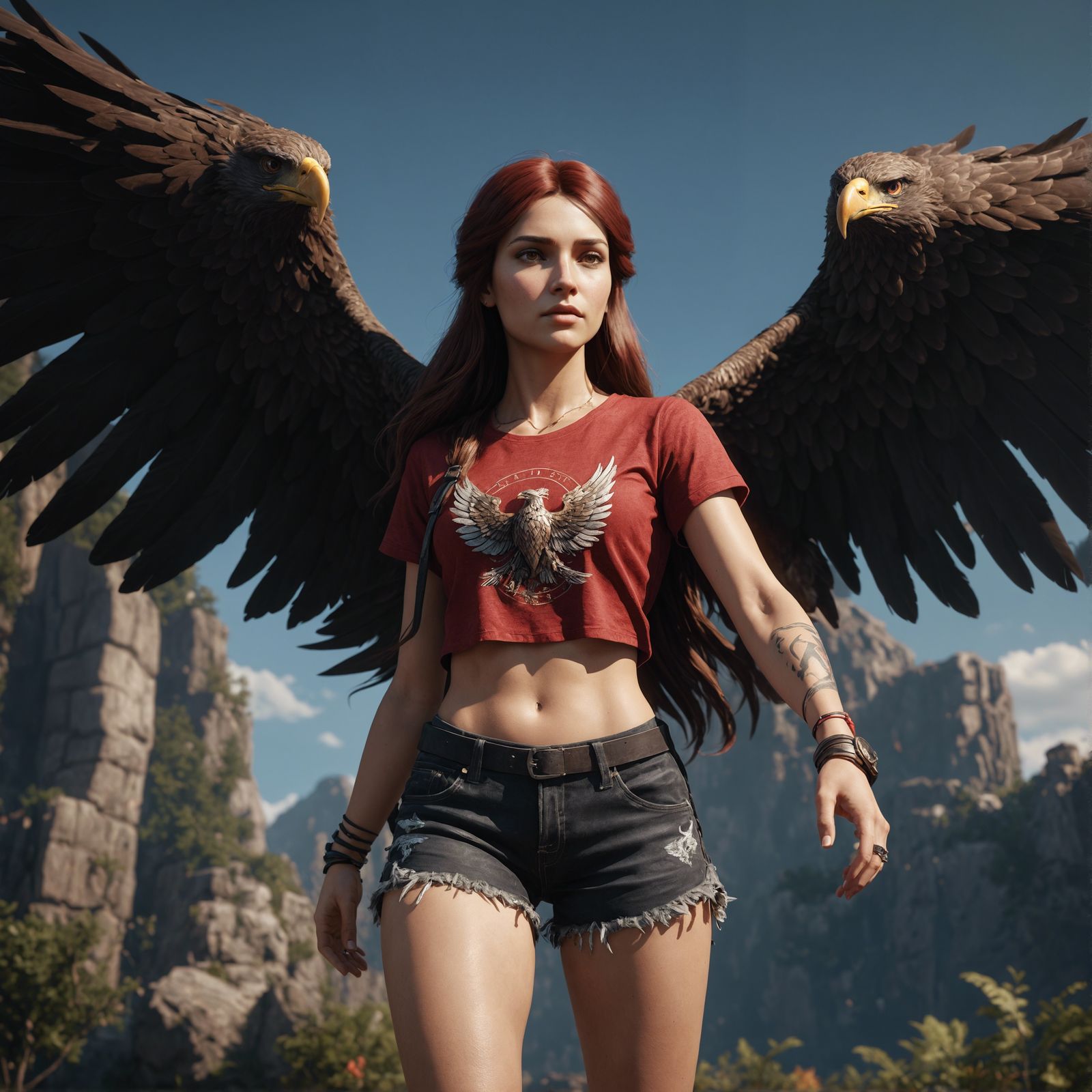 Harpy Woman with Eagle Wings in 3D Cinematic Style