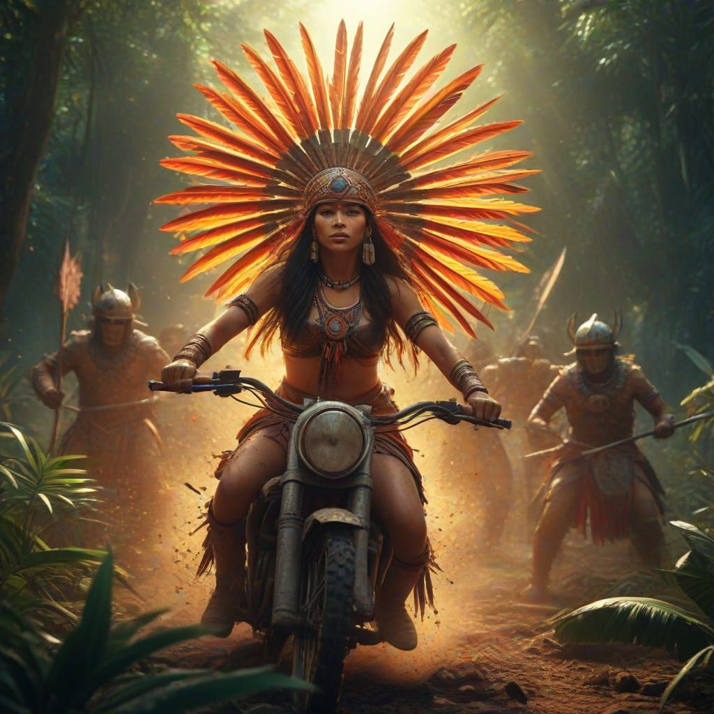 Vibrant Maya and Toltec Battle Scene with a Rebellious Rider