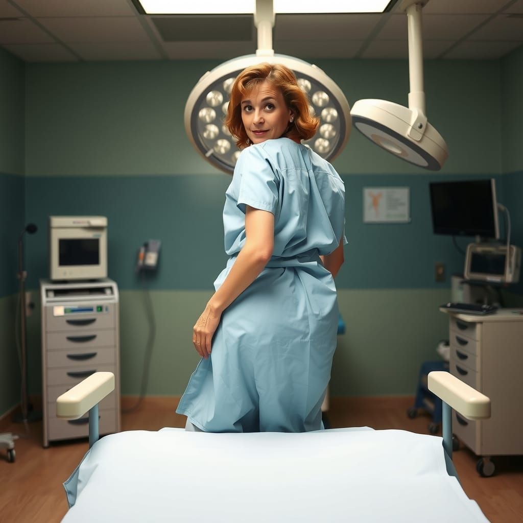 Helen Skelton in Operating Theatre, Photorealistic Style