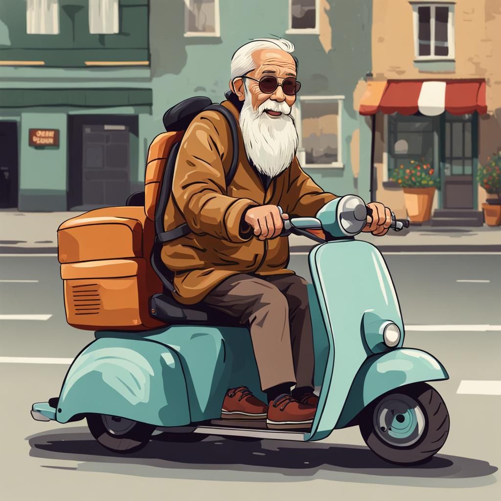 Old Man Rides Scooter