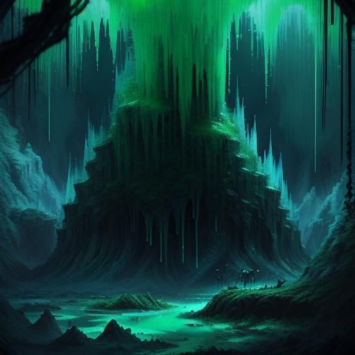 Iridescent Crystal Caverns with Barbarian Warriors