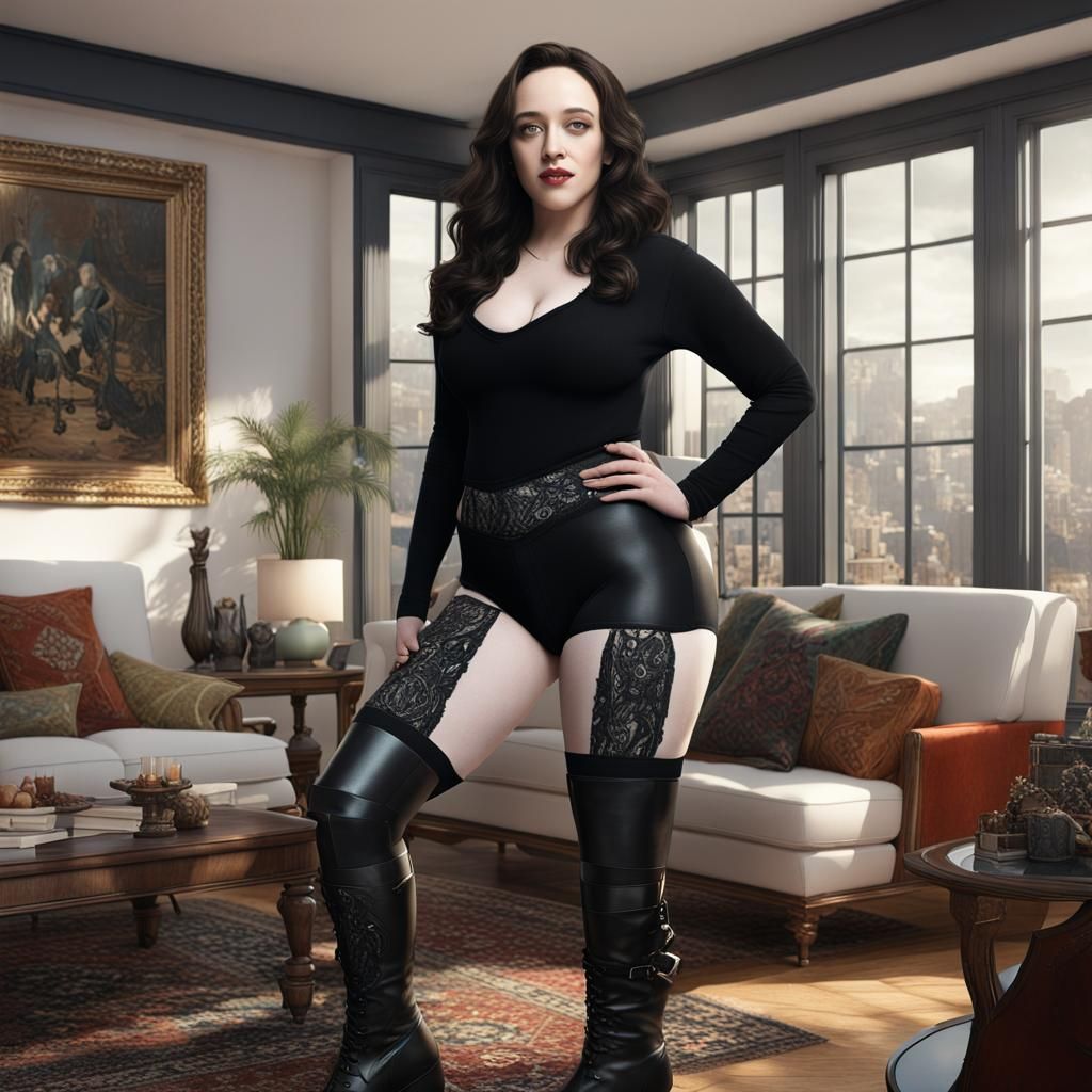 Woman Posing in Black Underwear, Detailed Digital Painting