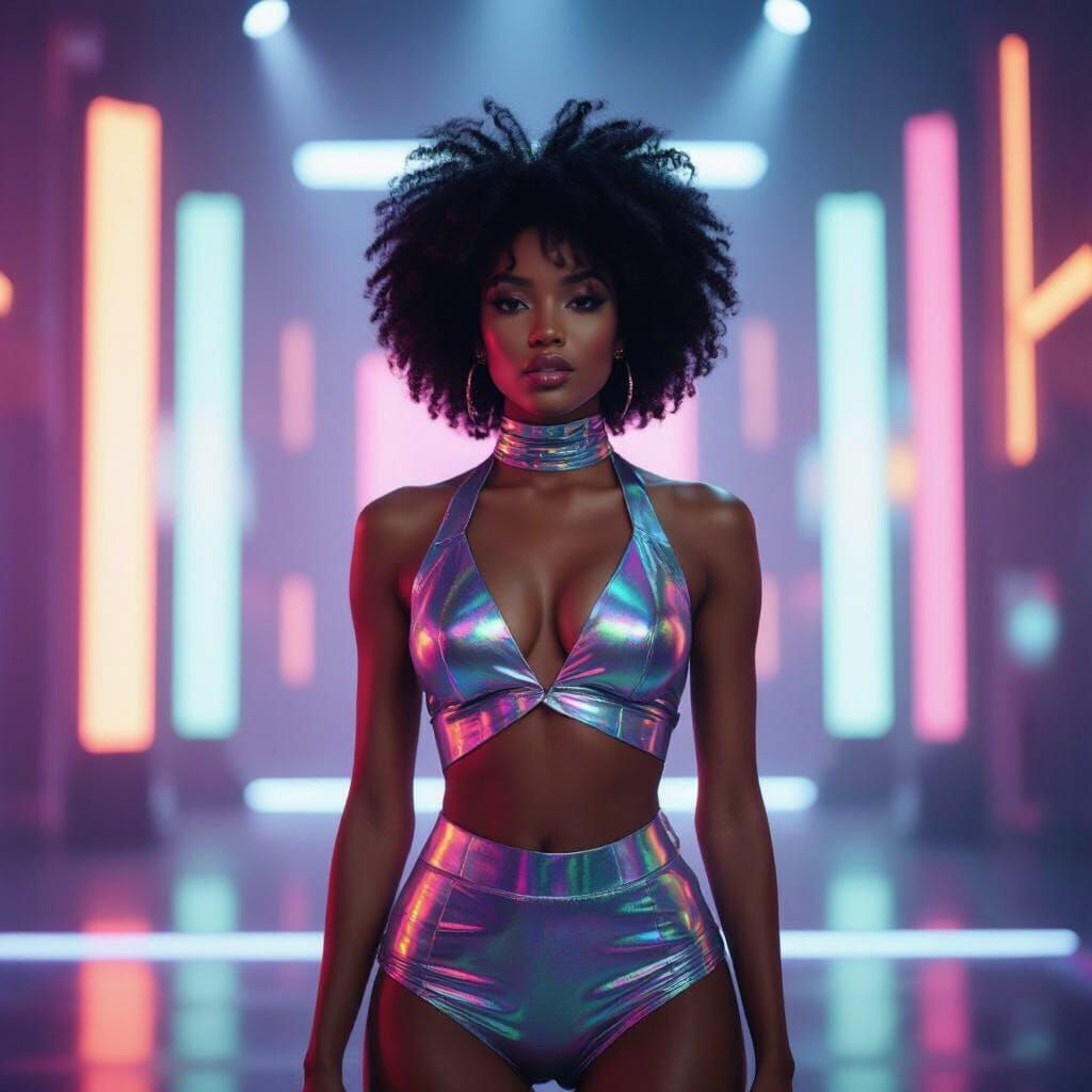 Futuristic Afrobeat Singer on Stage in Volumetric Lighting