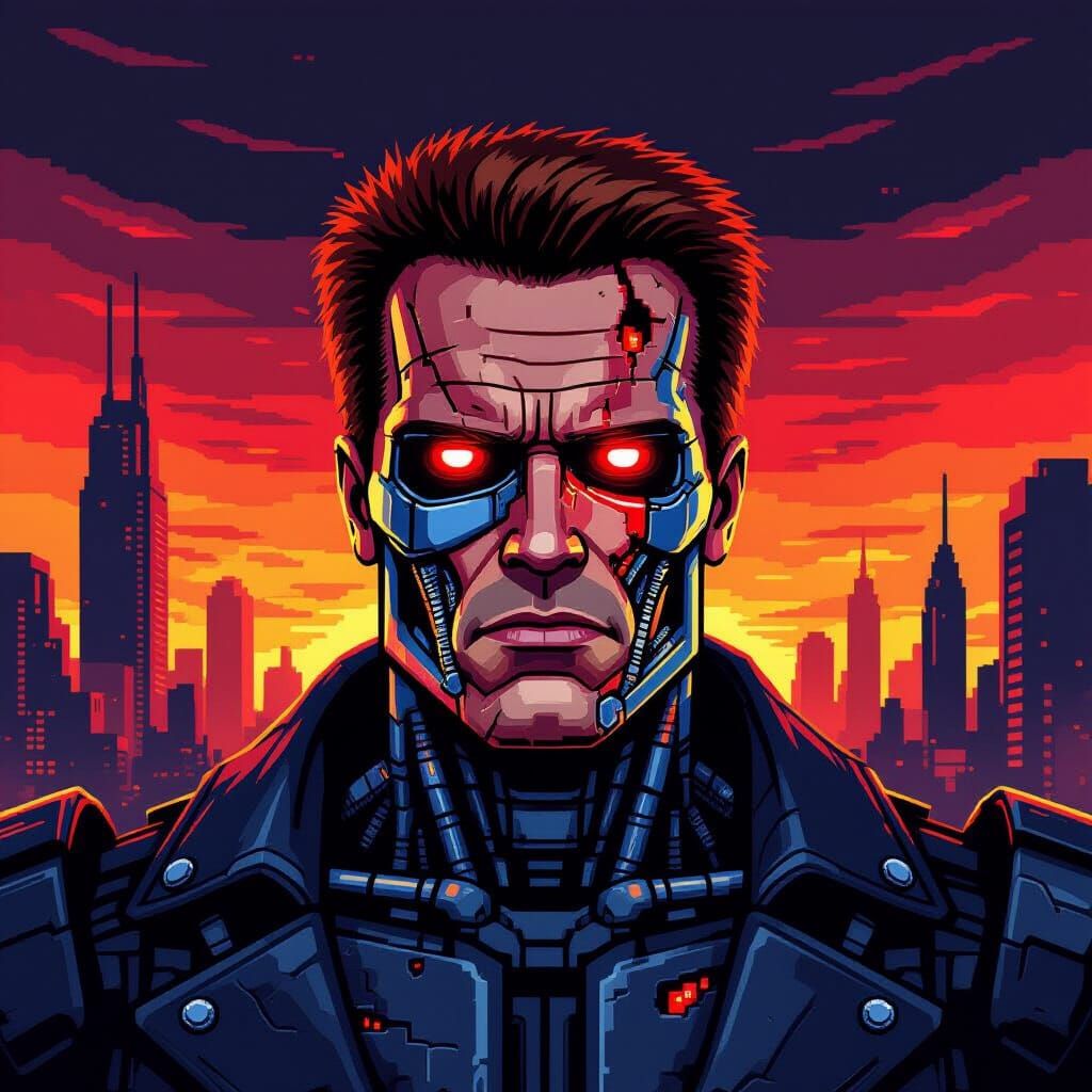 Arnold Schwarzenegger Terminator Pixel Art Portrait