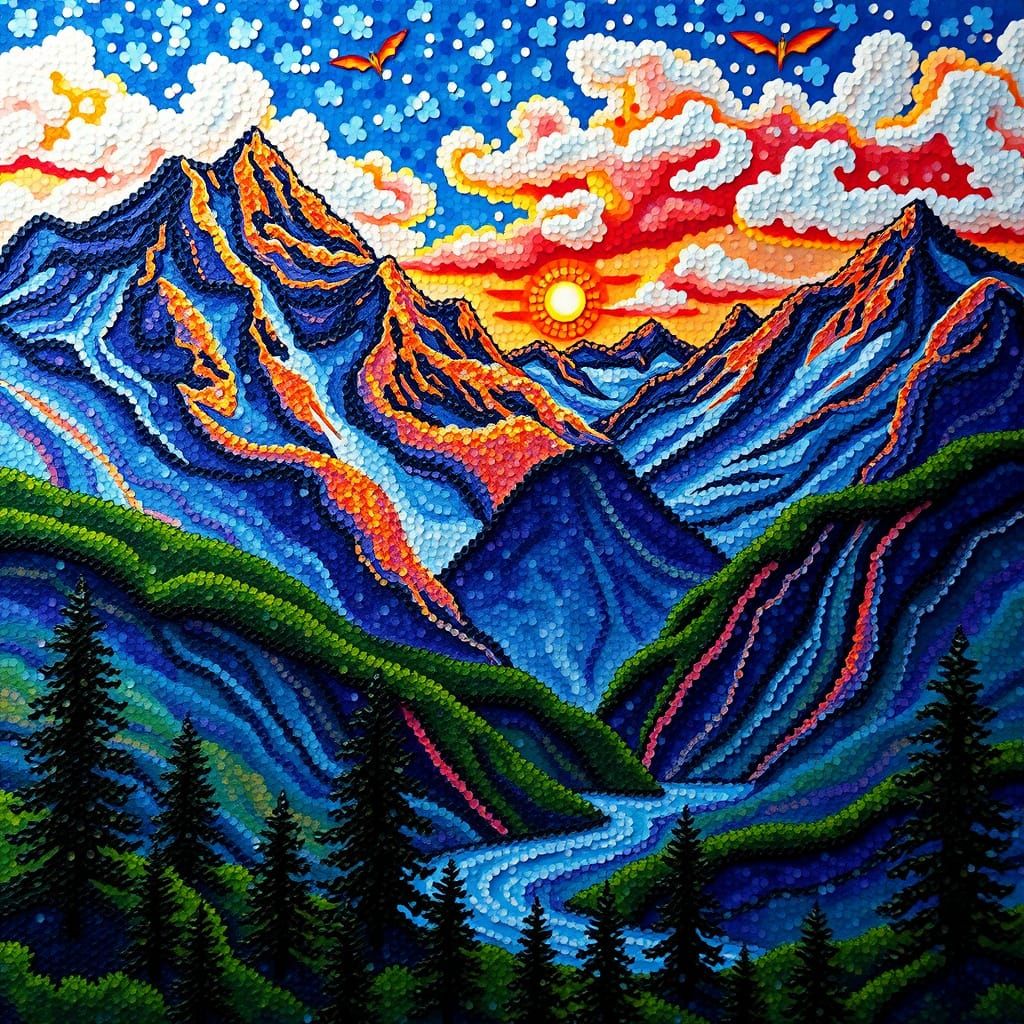 Sequin Masterpiece of Majestic Mountains
