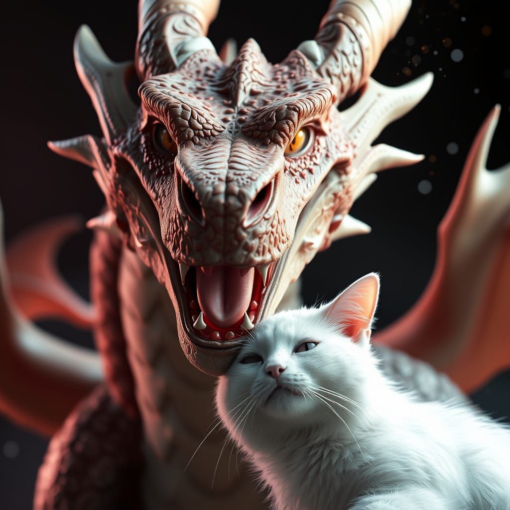 Friendly Dragon Laughing with Cat in 3D