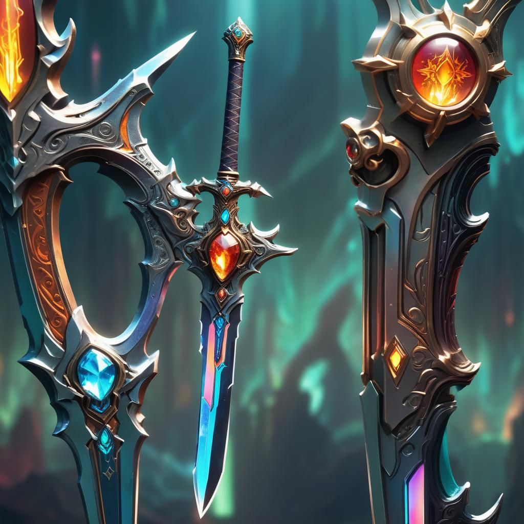 Soul Gem Powered Weapons in Oil Painting Style