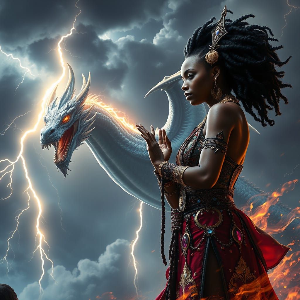 Regal Black Woman Invokes Majestic Dragon in Haunting Hyperr...