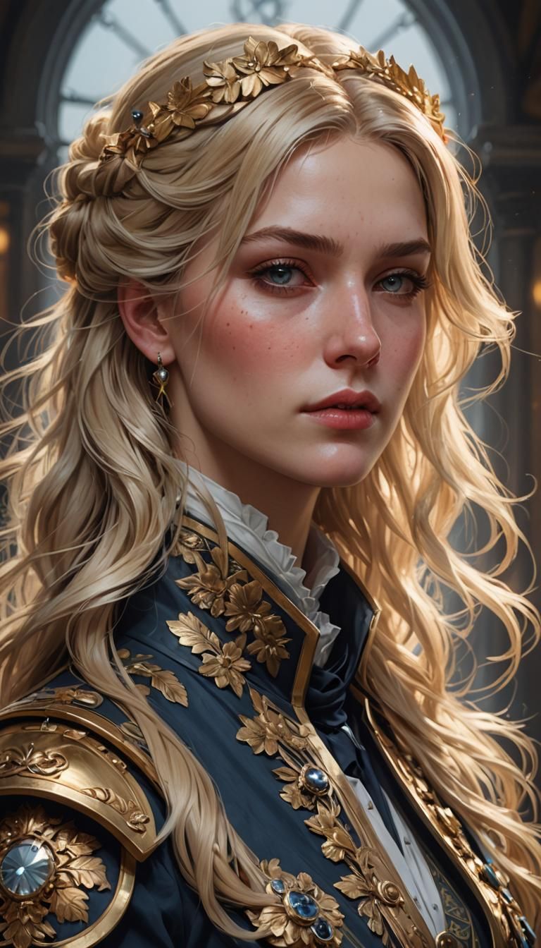 Blonde Woman as Prussian General: Concept Art Portrait