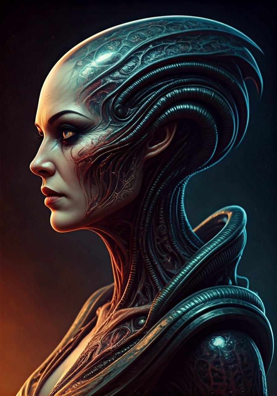 Ethereal Human-Xenomorph Hybrid in Dark, Mystifying 8K Conce...