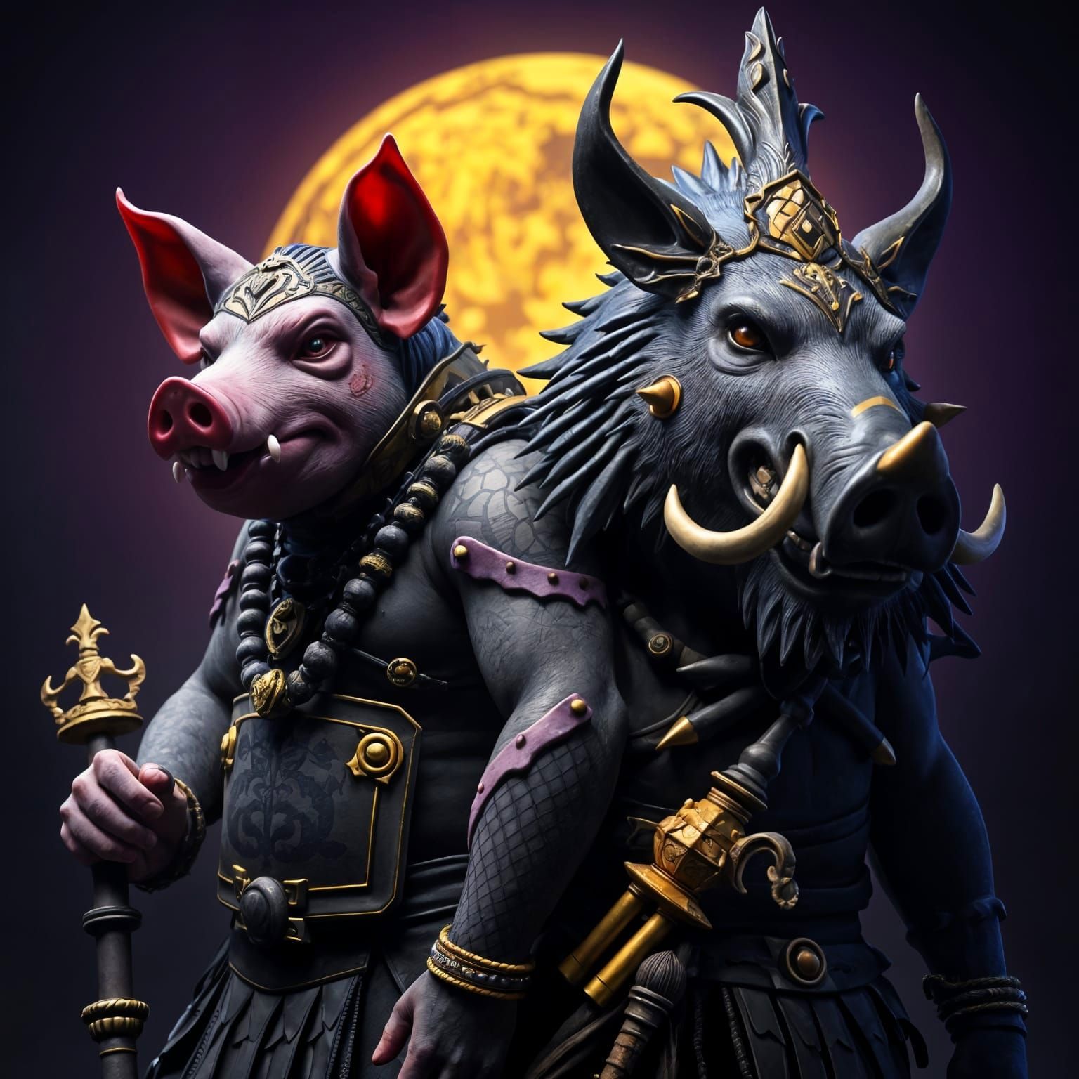 Detailed Tribal Boar-Shaman in Dark Fantasy Style