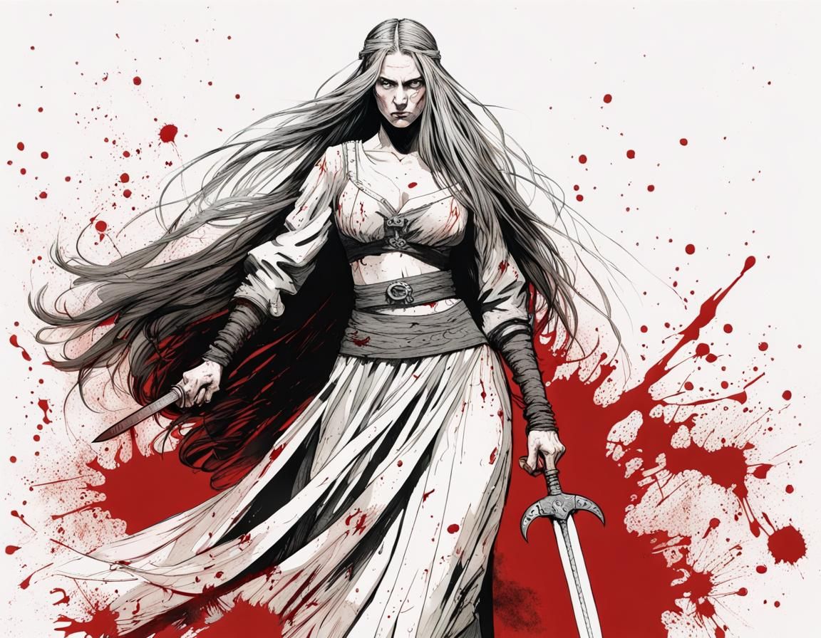 Viking Woman Warrior with Sword in Kim Holm Style