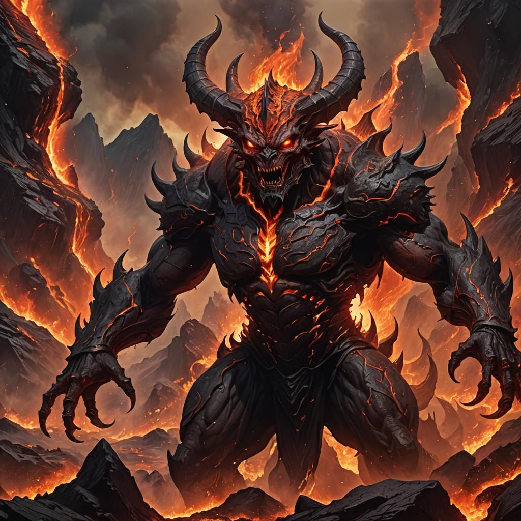 Infernal Alien Demon Rising from Lava: Gothic Fantasy Art