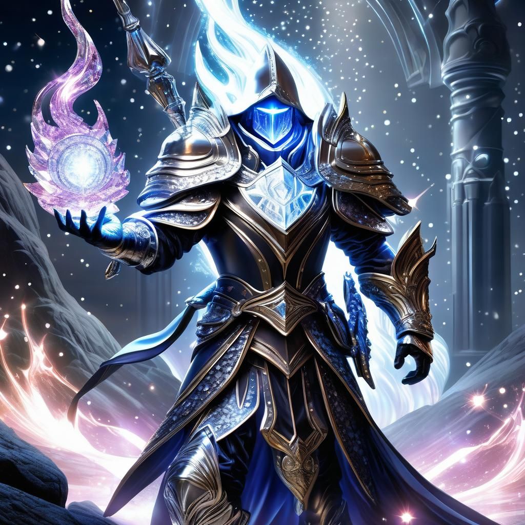 Crystal Armored Mage Sculpture: Detailed Fantasy Art