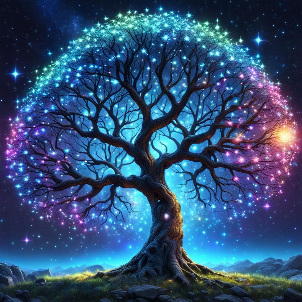 Stellar Tree with Diamond Branches in Fantasy Art