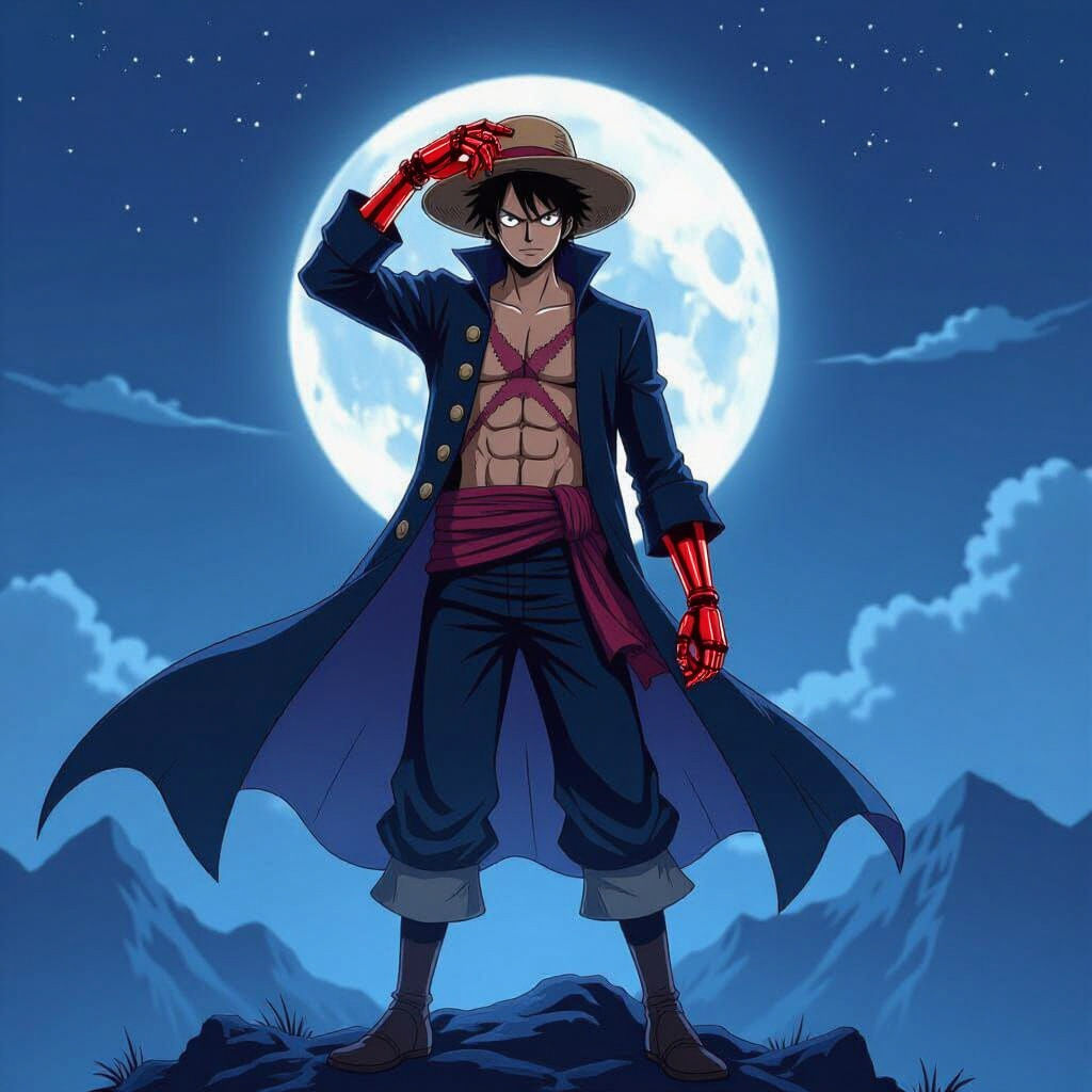 Anime Style Pirate on Mountain with Lightning