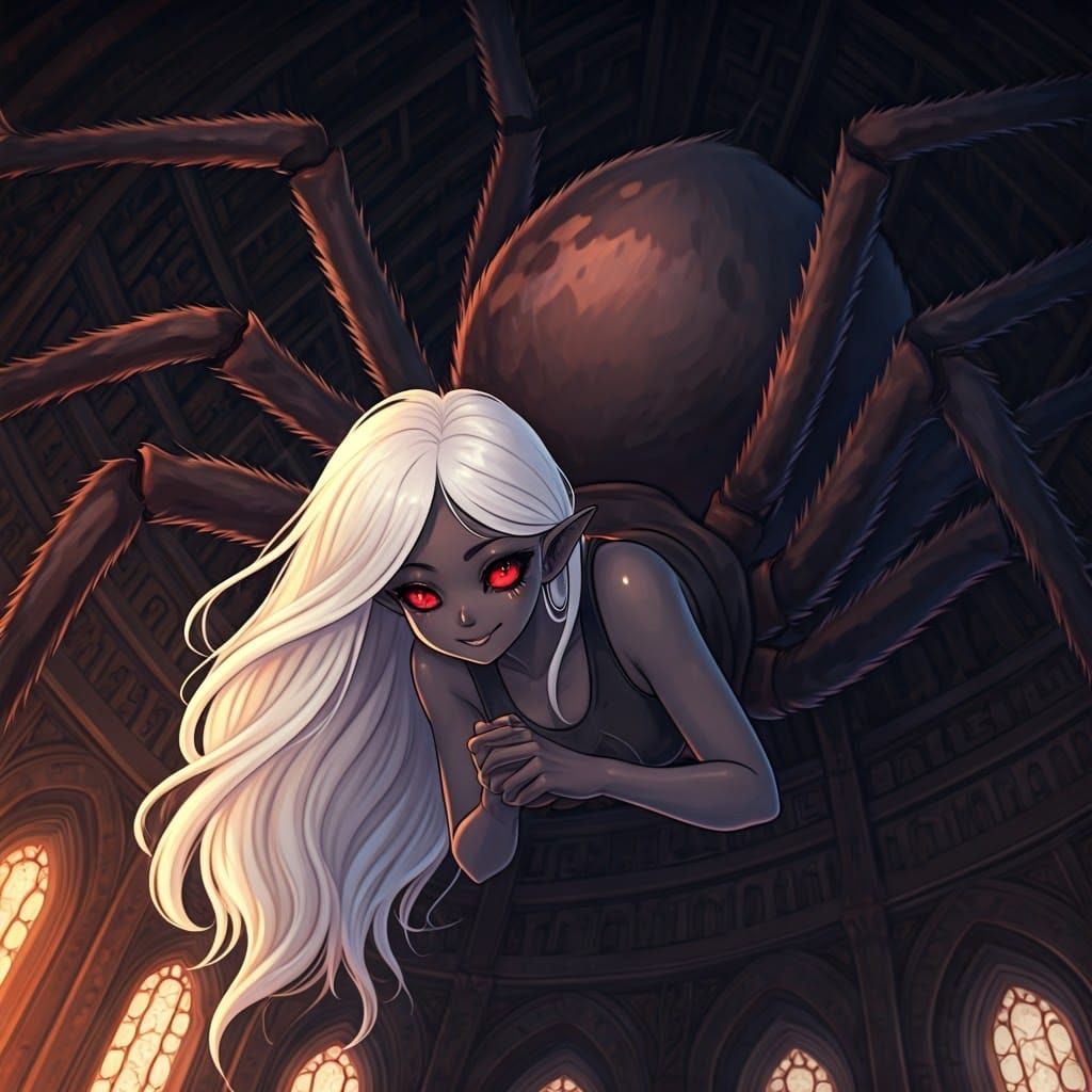 Whimsical Arachne Woman Ascends