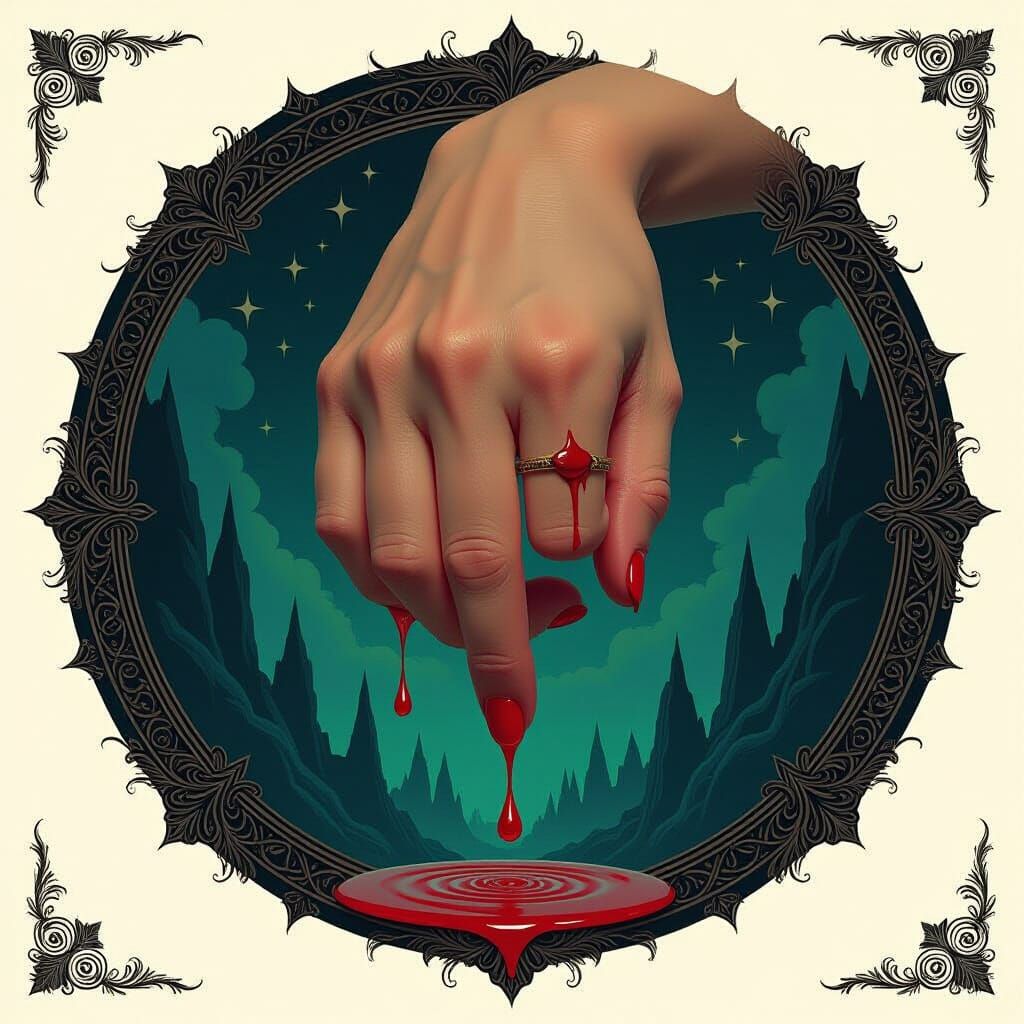 Finger with Blood Drop in Detailed Matte Painting Style