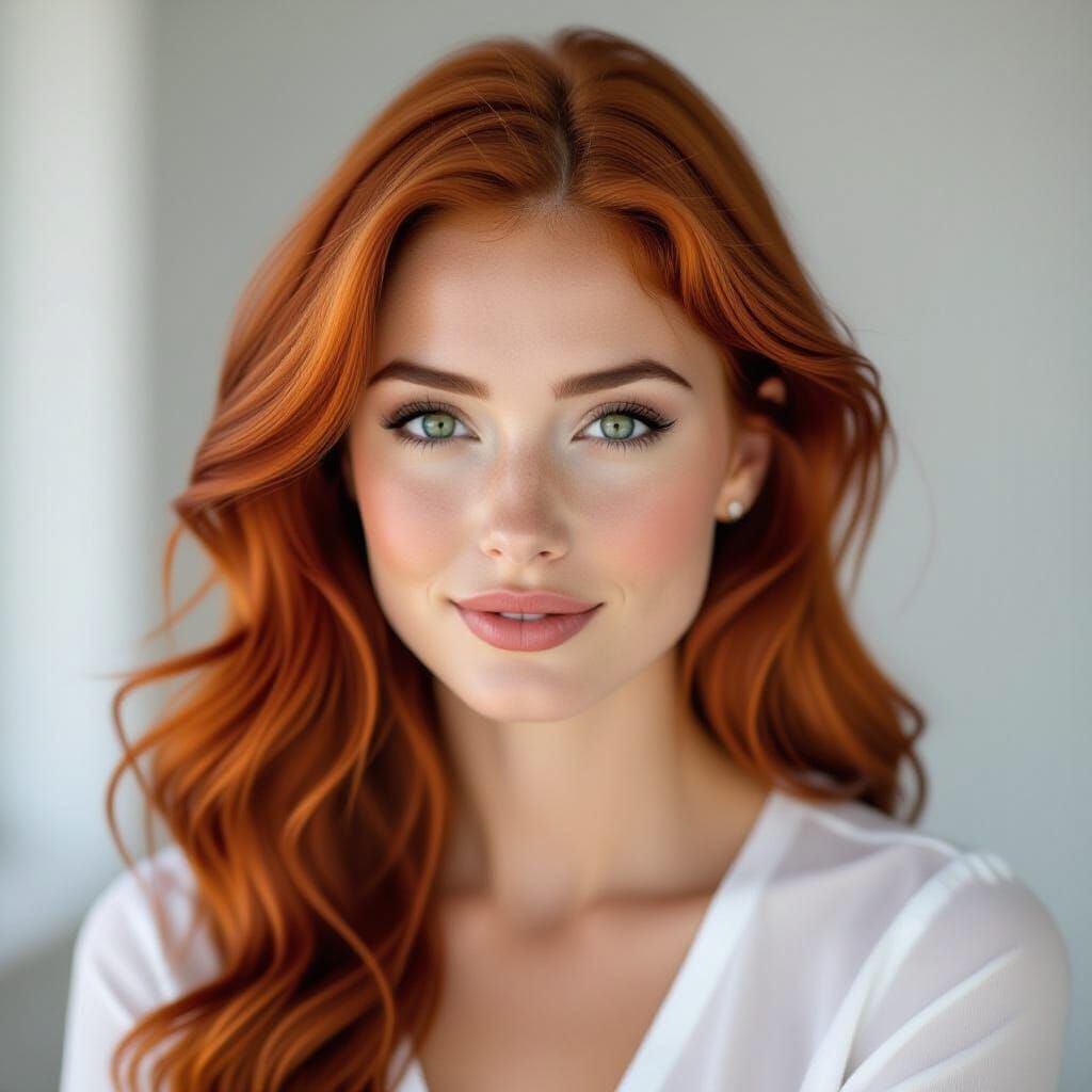 Striking Portrait of a Redhead with Green Eyes