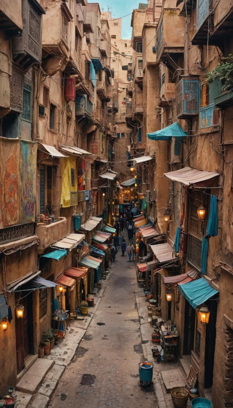 Hyperrealistic Moroccan Town in Acrylic and Ink