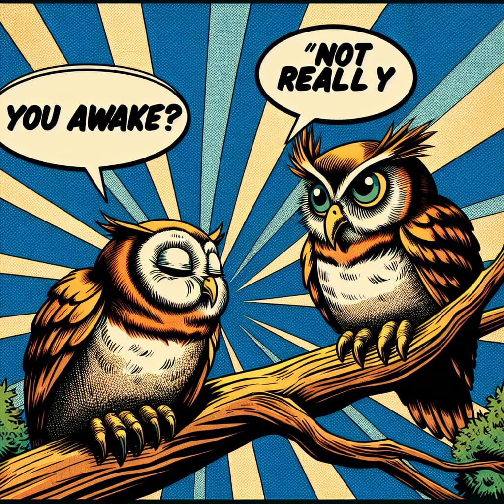 Owls in Midnight Chat: A Comic Book Illustration
