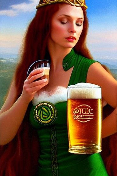 Celtic Princess with Beer, Matte Painting Style