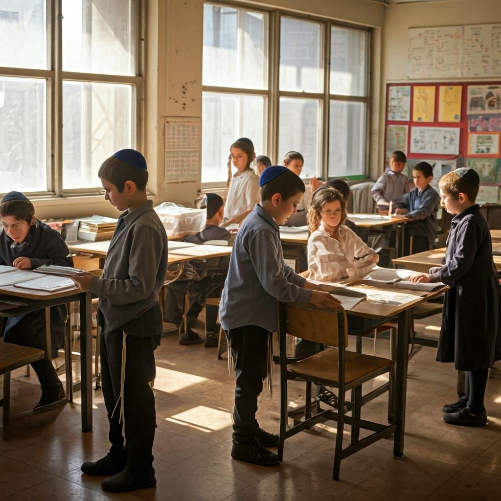 Orthodox Jewish Children in Classroom, Documentary Style