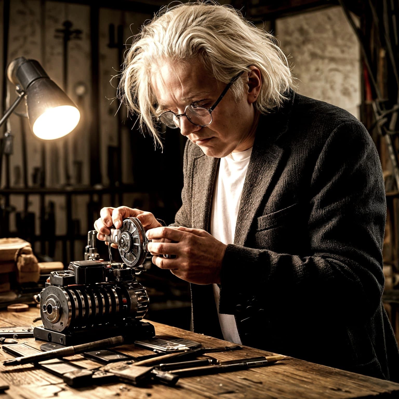 The Inventor in a Vintage Workshop