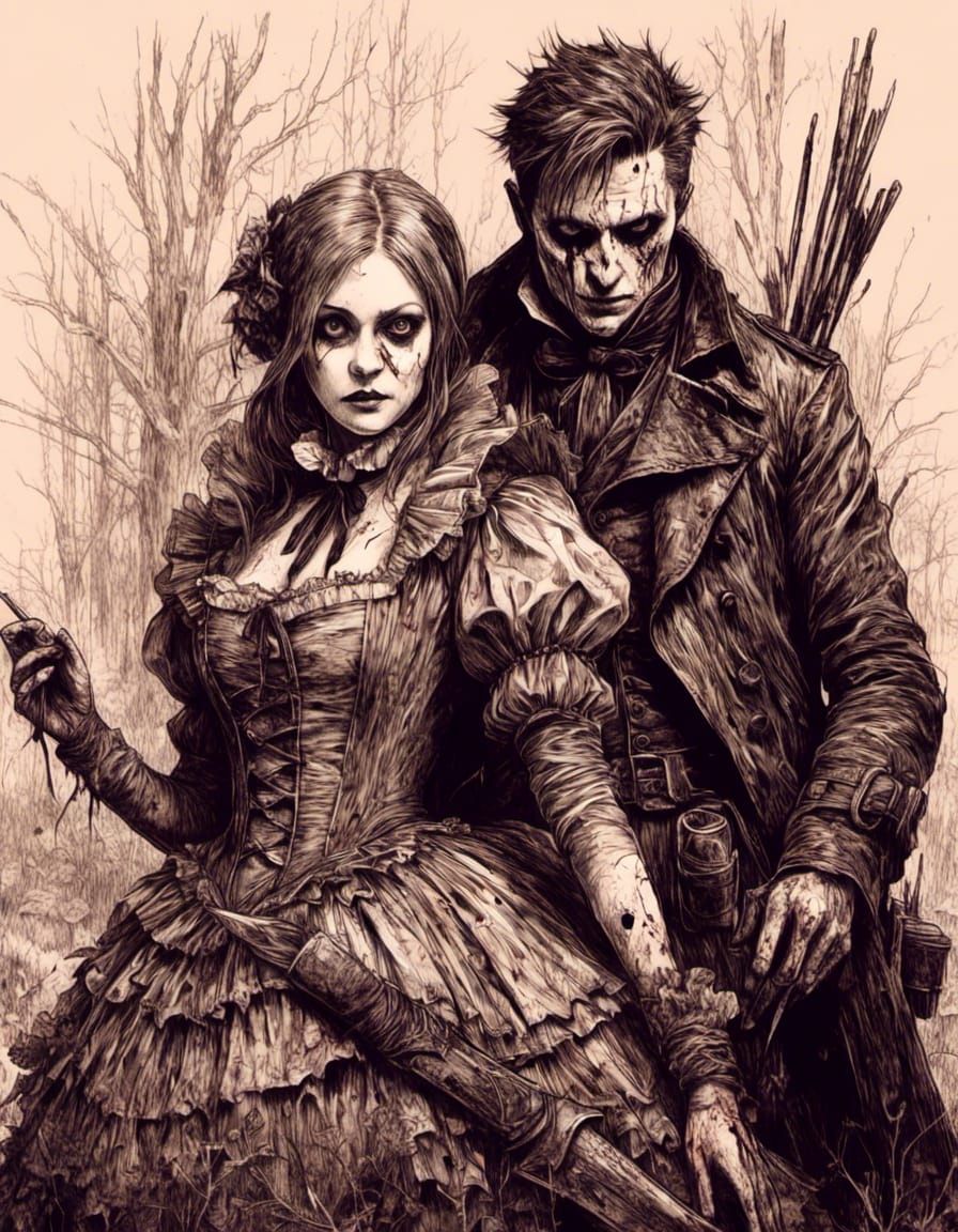 Hansel and Gretel: Macabre Witch Hunters in Line Art