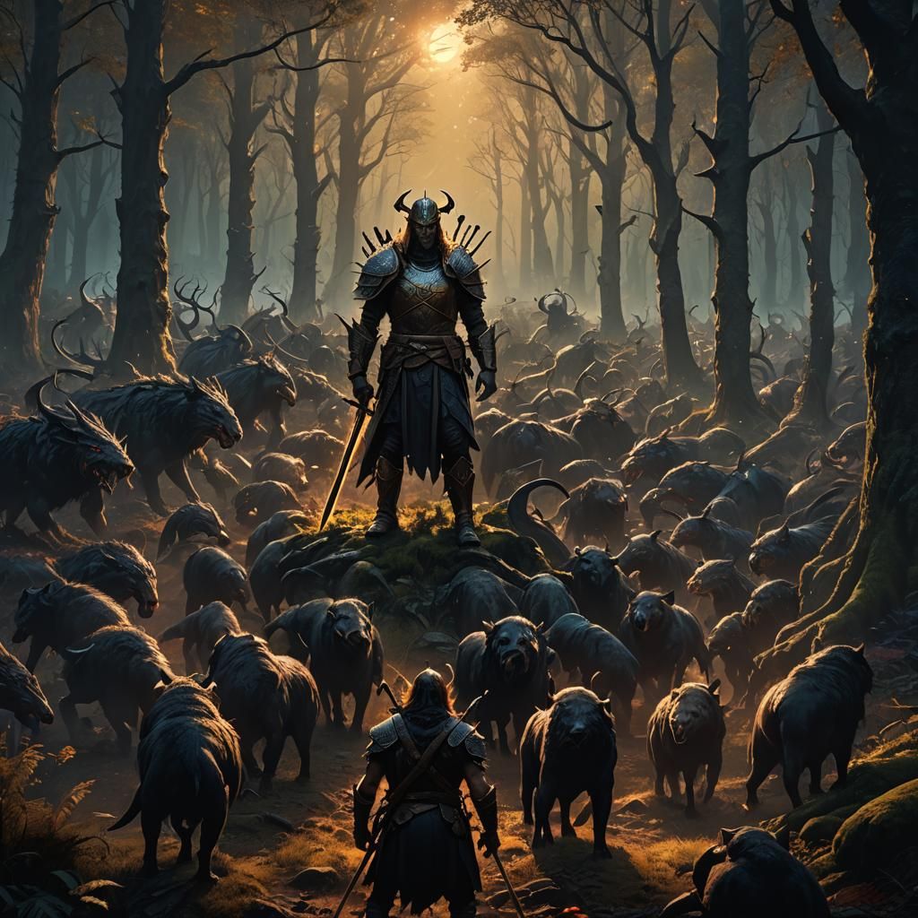 Warrior in Dark Fantasy Forest Concept Art