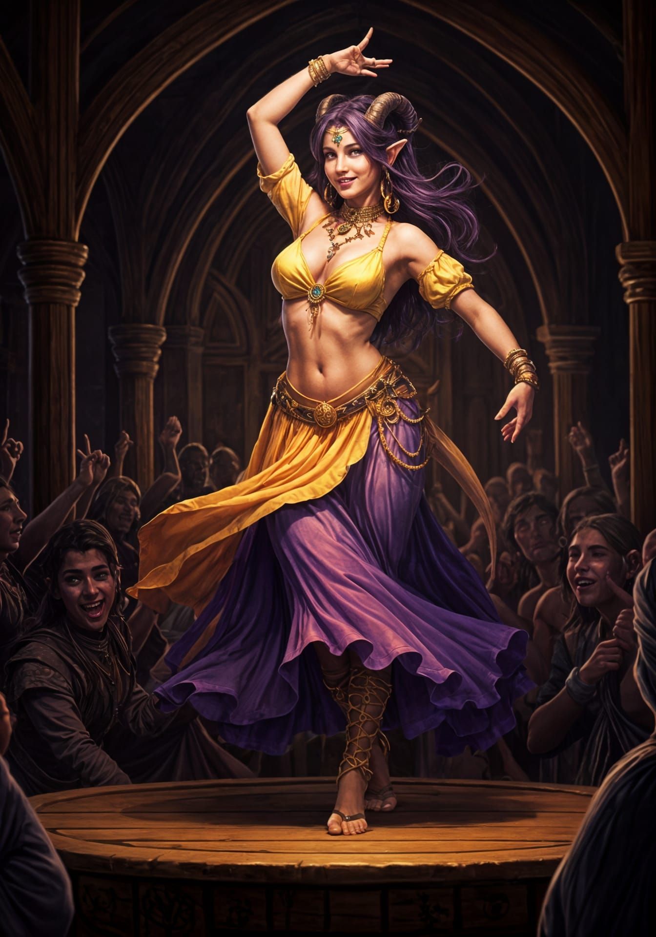Tiefling Dancer in a Fantasy Tavern