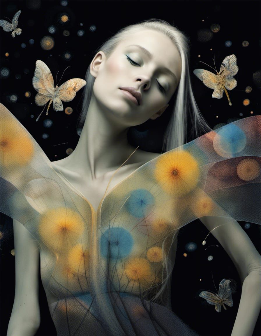 Dandelion Dreamscape: Woman with Butterfly Wings in Surreal ...