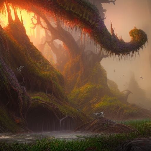 Detailed Wildlife Matte Painting in Deep Color