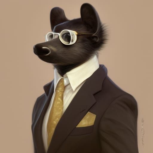 Dignified Skunk Portrait in Suit, Detailed Digital Art