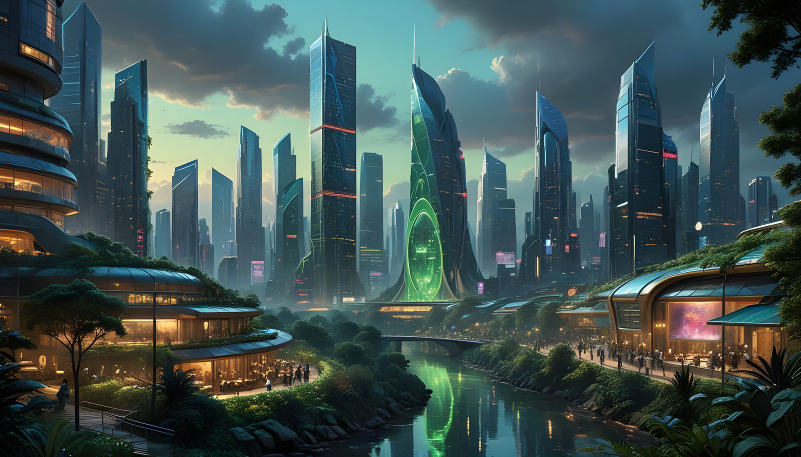 Cyberpunk Cityscapes at Night, in a Futuristic Oil Painting...