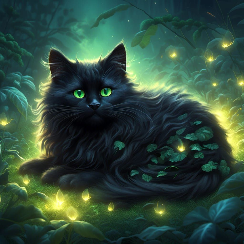 Cute Black Cat Portrait in Digital Art Style