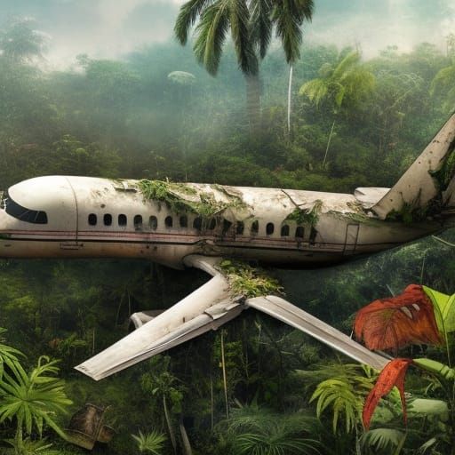 Jungle Plane Wreckage in Detailed Matte Painting