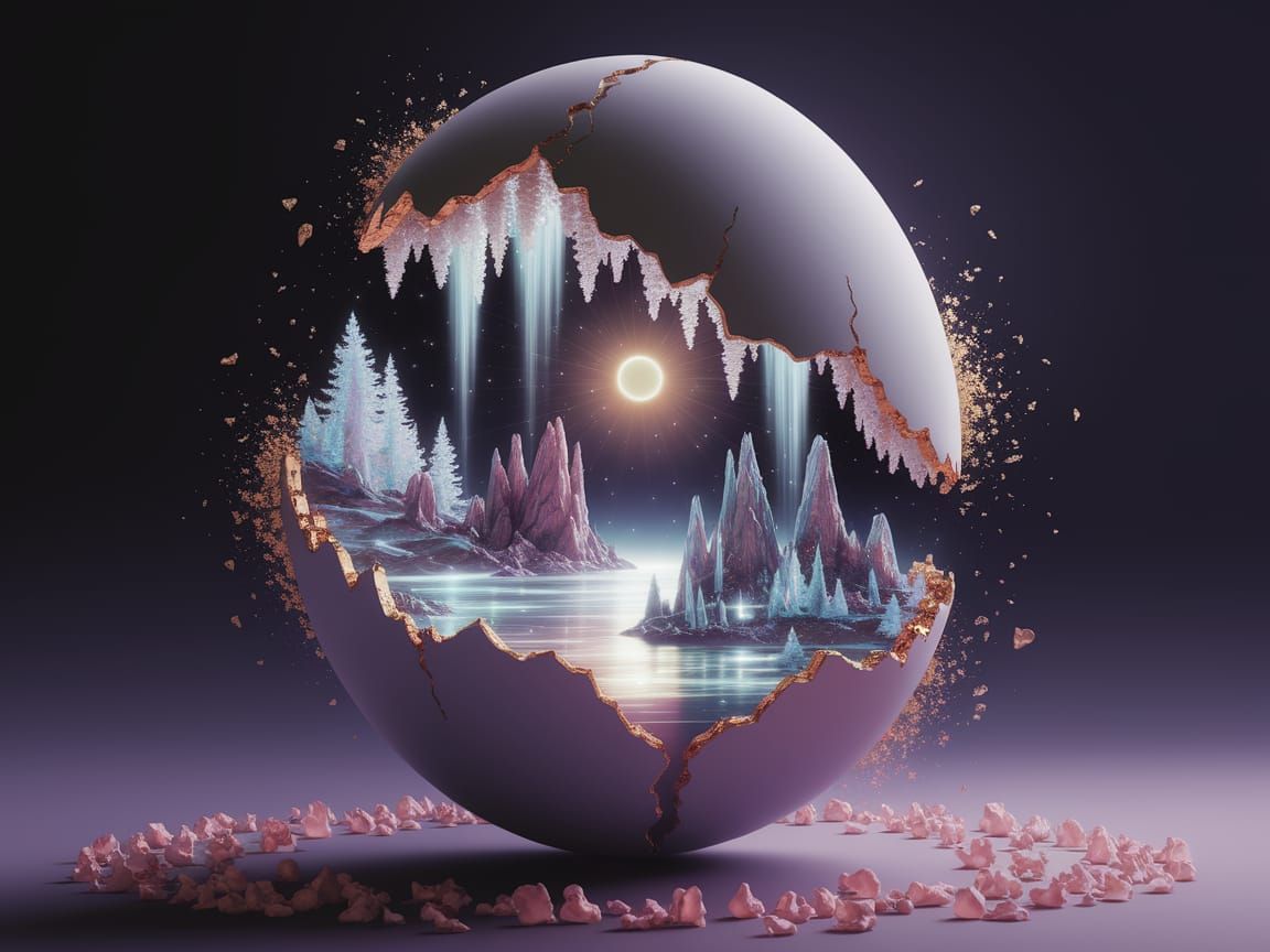 Surreal Cosmic Egg in Radiant Kintsugi Style