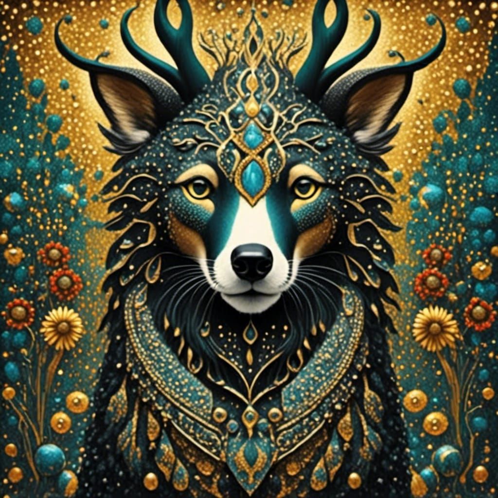 Golden Emperor in Stained Glass Style