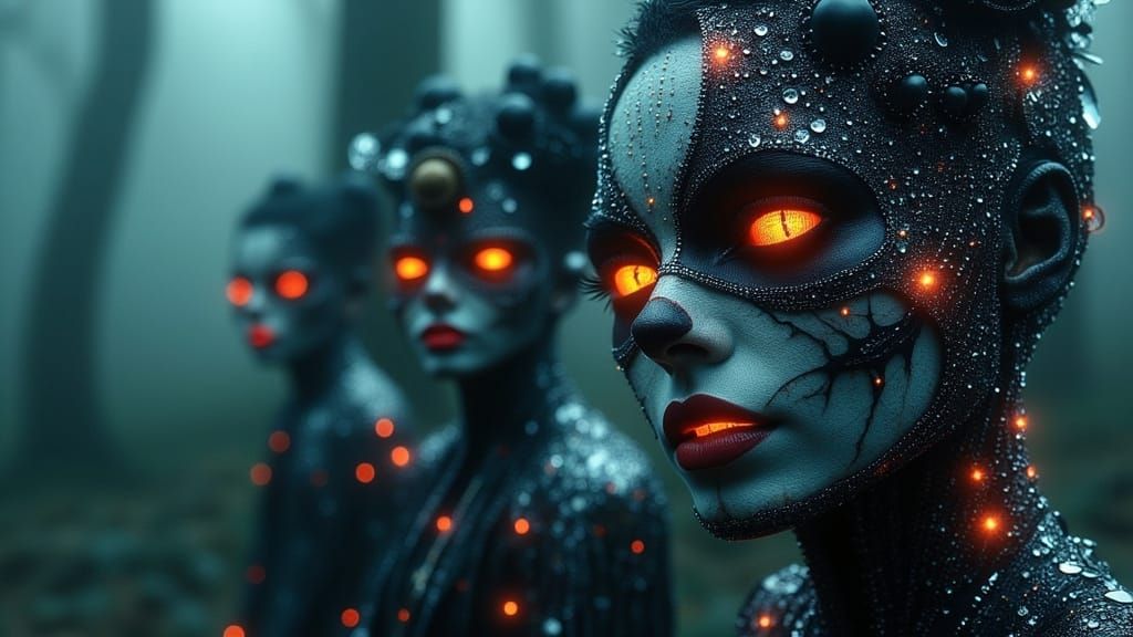 Mystical Sequined Ravens in Neon Noir Style