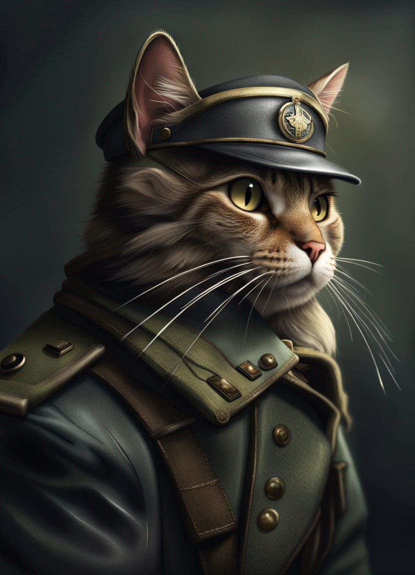 Cat Soldier in WW2 Uniform: Digital Art