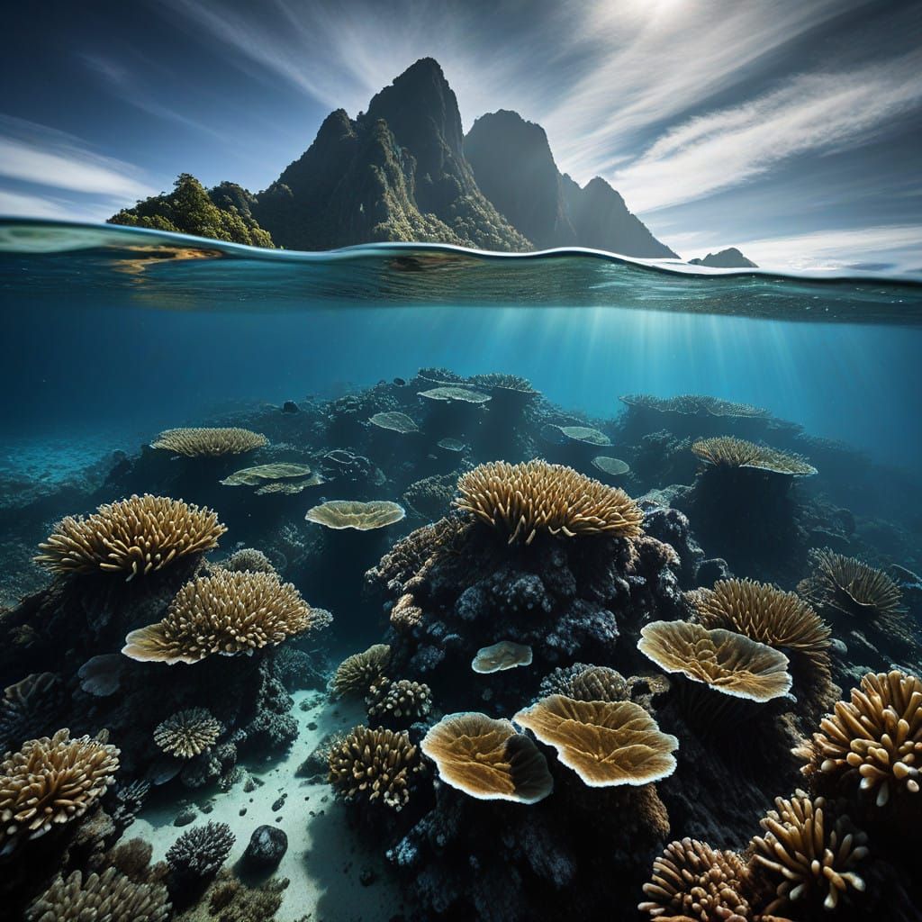 Breathtaking Underwater Mountain Range Illuminated by Soft N...